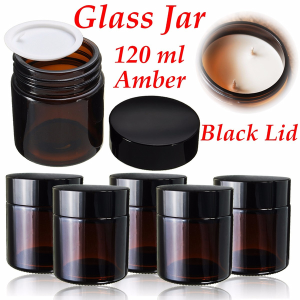 Download 120 Ml Amber Glass Jar Bottles With Black Lid For Diy Cosmetics Candles Spices Wish PSD Mockup Templates