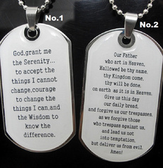 Brand New Jesus Christ English Cross Lord's Prayer and The Serenity Stainless Steel Pendant Necklace with Chain