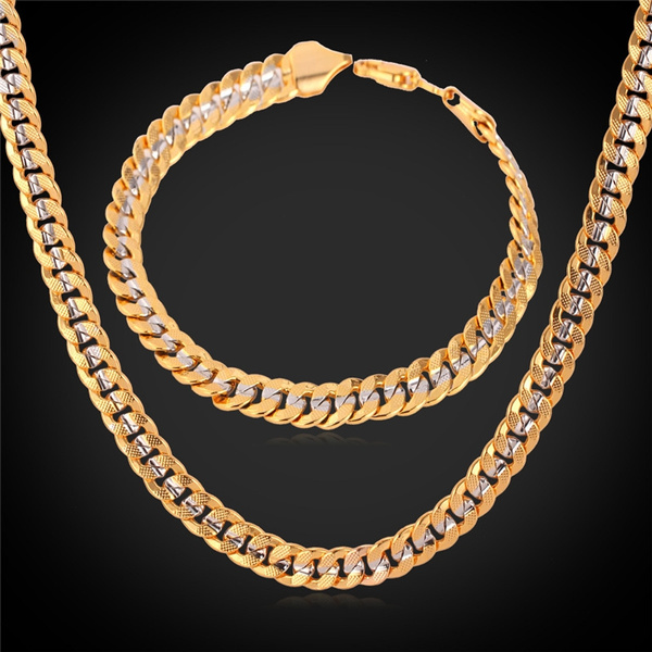 Curb Chain Necklace Bracelet 18K Stamp 