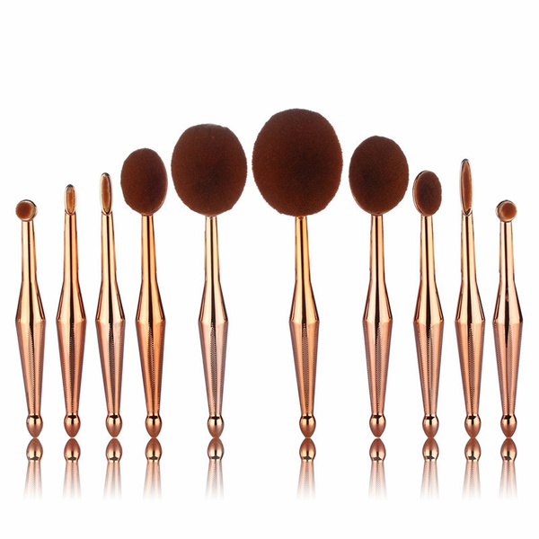 10pcs Mermaid Makeup Brushes Toothbrush Oval Make Brush Kit Metallic Gold Or White Make Up Brushes Set High Quality Gift Box Wish