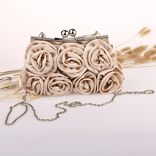 Women Fashion Rose Flower Pattern Clutch Bag Evening Party Bridal