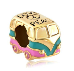 Fashion 18K Gold Plated Big Hole Bus Beads Love Peace Bus Charm Jewelry DIY