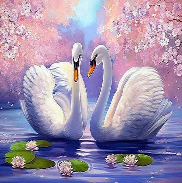 Two Swans In The Lake DIY Diamond Painting – GemsFlow