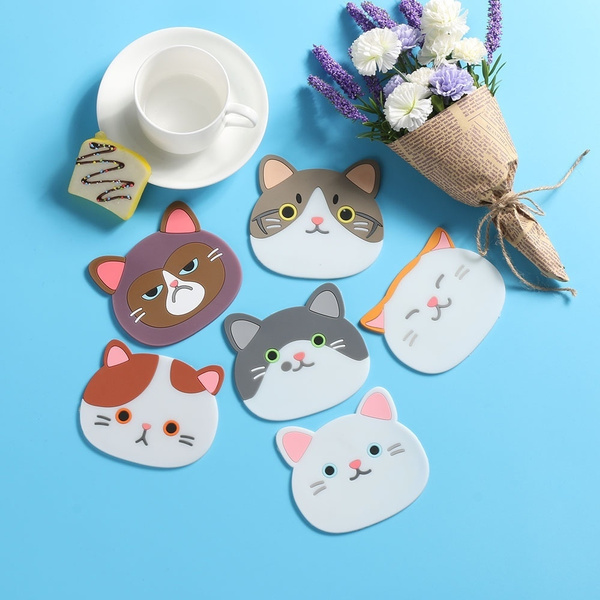 Cartoon Cat Coasters Mug Cushion Tea Cup Pad Tableware Mat Silicone Placemat HS3 