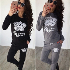 Women Fashion Two-pices Casual Printing Sweater Sport Tops Sweatshirt Outdoor Track Pants Suits Tracksuit