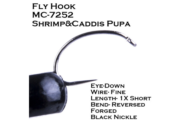 Maximumcatch 100Pcs Shrimp&Caddis Pupa Eye-Down Fly Tying Hook Fish-Friendly  Barbless 10# 12# 14# 16# 18# Fly Fishing Hook