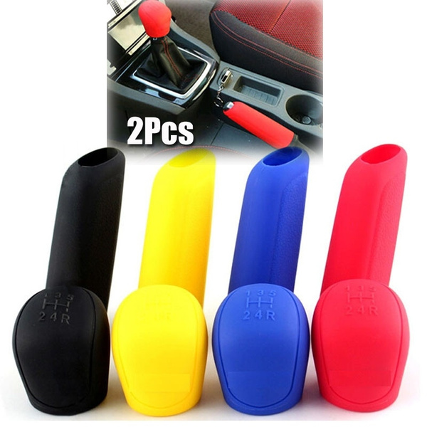 2Pcs Universal Manual Car Silicone Gear Head Shift Knob Cover Gear Shift  Collars Handbrake Grip Car