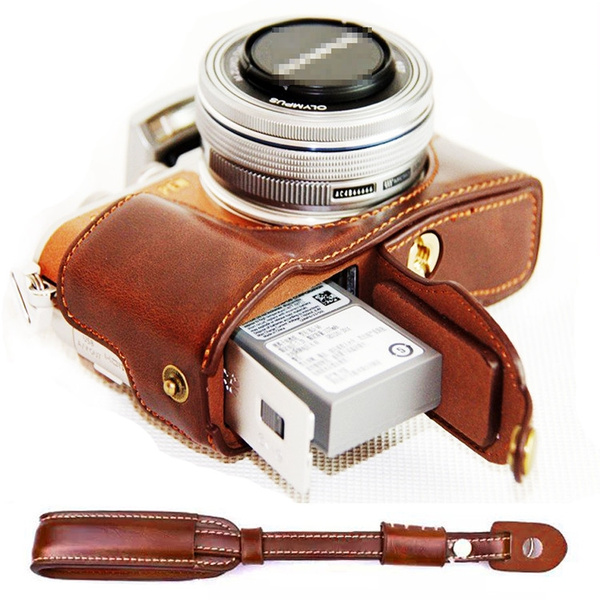 dark brown Leather Half Camera Case Bag Cover base for Olympus PEN