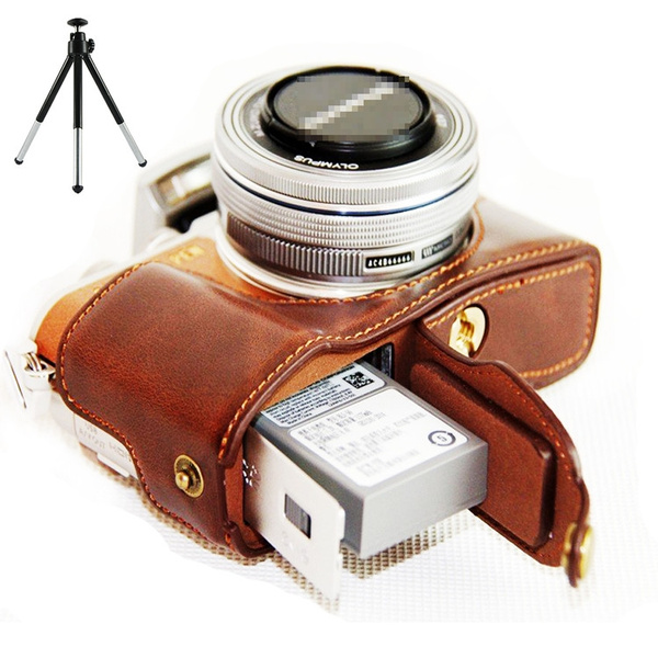dark brown Leather Half Camera Case Bag Cover base for Olympus PEN