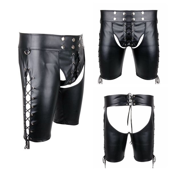 Sexy Men Faux Leather Open Butt 