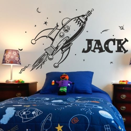 SPACE wall sticker retro rocket planets kids bedroom invaders stickers art vinyl 
