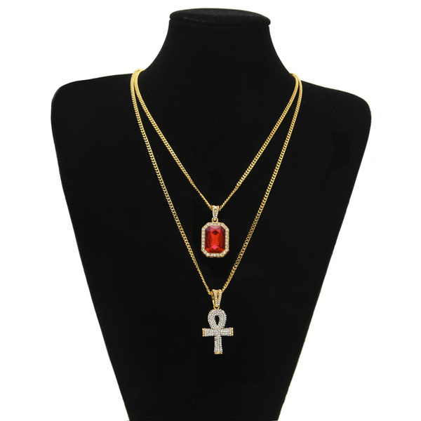 mens ruby cross necklace