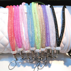 Fashion Women Crystal Lanyard Necklace ID Badge Cell Phone Keychain Holder Cords Strap
