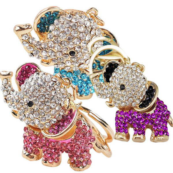 Fashion Crystal Lucky Elephant Keychain Key Ring Rhinestone Bag Decor ...