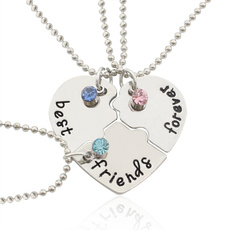 3pcs/set "best Friend Forever" BFF Friend Necklace Set Pieces Heart Shape Puzzle Hand Stamped Friendship Gift