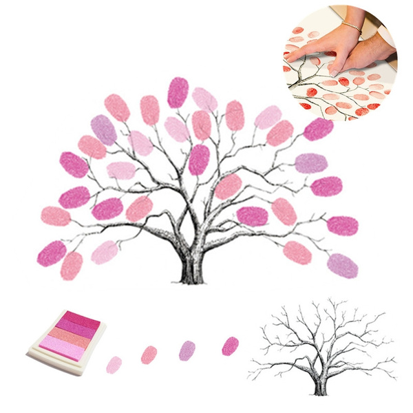 Fingerprint Tree Signature Canvas Painting Color Tree Wedding Gift ...