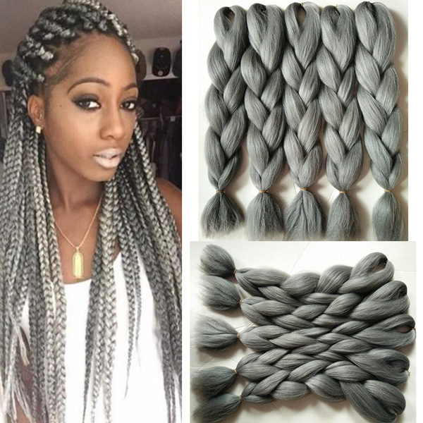 24inch Gray Braiding Hair Extensions Jumbo Kanekalon Brading Hair Synthetic Hair Crochet Braid Hair Wish