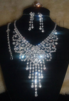 luxuryjewelryset, necklacebraceletearringsringsset, Joyería de pavo reales, rhinestone necklace
