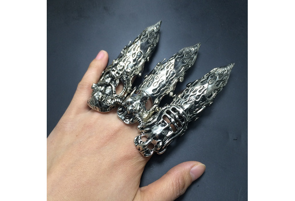 Black Double Full Finger 4-Stufen Knöchel Armor Punk Rock Gothic Ring SCHMUCK