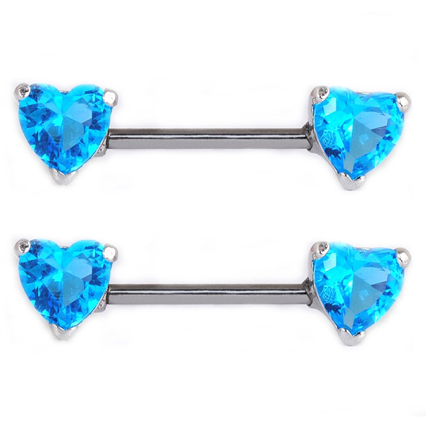 Heart-shaped Blue Crystal Nipple Rings For Women or Men