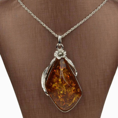 amber, Chain Necklace, Flowers, Jewelry