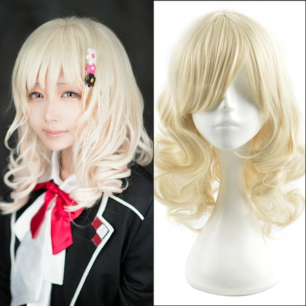 Anime Diabolik Lovers Wig Yui Komori Cosplay Harajuku Women s Wigs 50cm Yellow Medium Wavy Cheap Synthetic Hair Women Blonde Wig