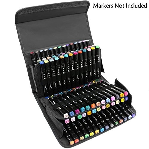 80 Holders Marker Pen Case, Extendable and Foldable Velcro Oxford Organizer  with Carrying Handle