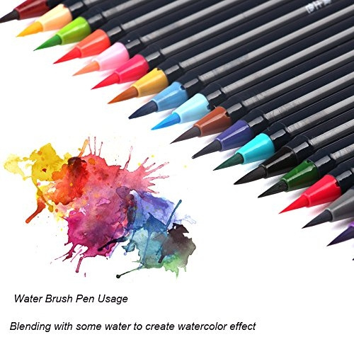 20 Color Painting Soft Brush Pen Watercolor Markers Pen Set Soft Flexible  Tip for Adult Coloring Books,Manga,Comic,Calligraphy