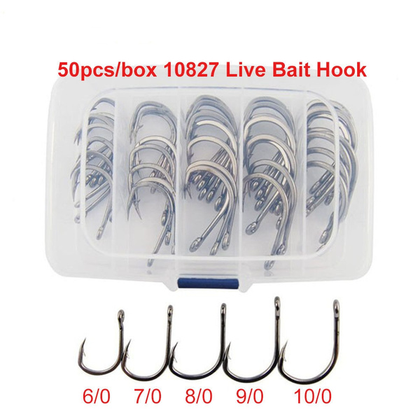 50pcs Live Bait Circle Fishing Hooks 6/0-10/0 Strong Stainless Steel Hooks Combo 