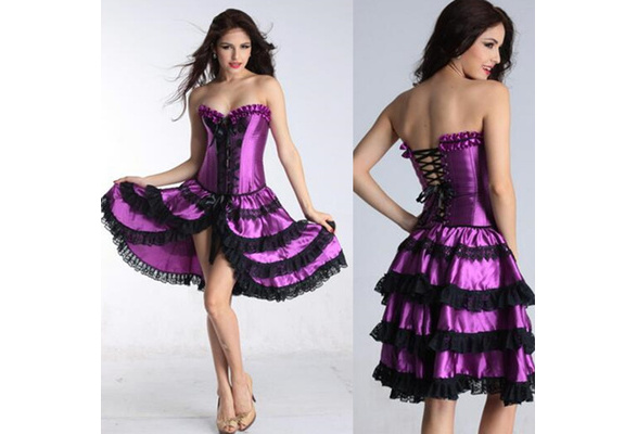 Sexy Satin Boned Lace Up Purple Burlesque Corset Bustier Skirt Fashion  Party Costumes wholesale - AliExpress