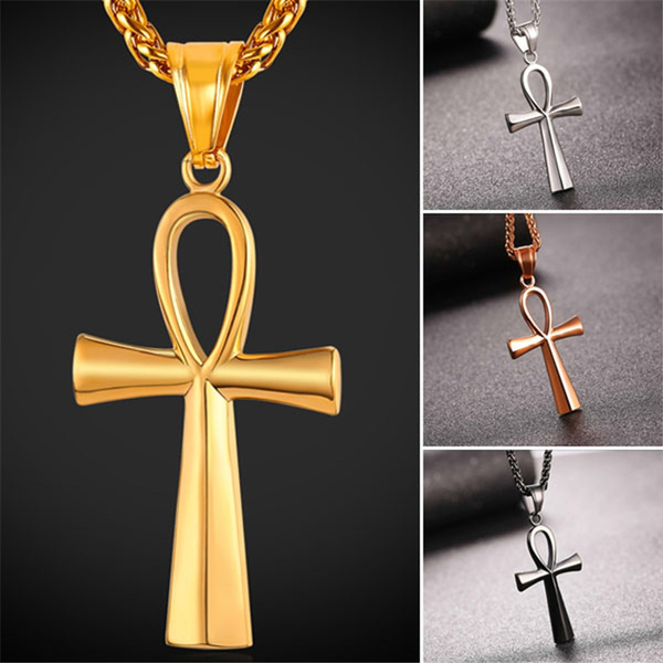 Stainless Steel Egyptian Ankh Cross Key of Life Pendant Necklace Peace Faith 
