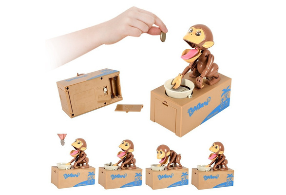 Battery Operated Robotic Hungry Monkey Coin Money Bank Box Age 6+ 