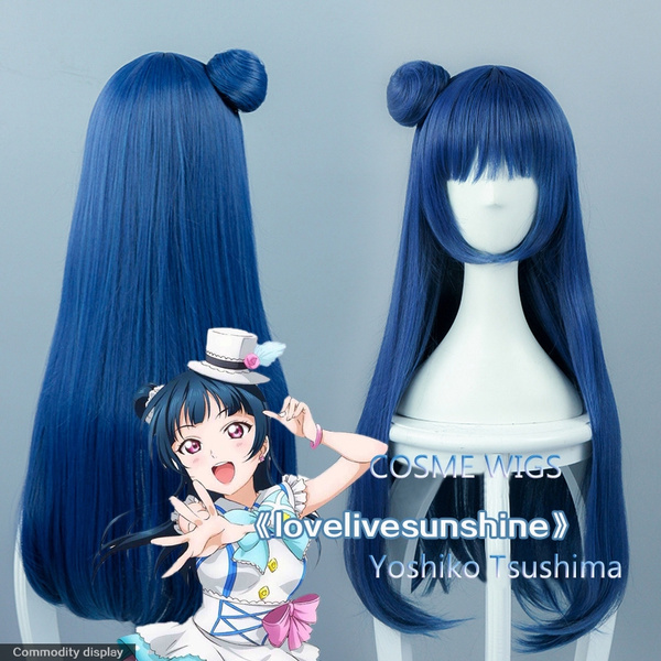 Love Live Sunshine Love Live Yoshiko Tsushima Cos Wig Hair Blue Gray Anime Cosplay Wig Party Wigs