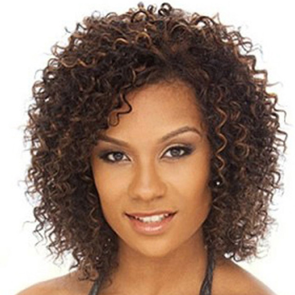 Afro Kinky Curly Wigs for Women - Short Curly Brown Hair Wigs with