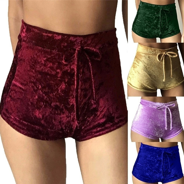 Women Ladies Velour Elastic Crushed Velvet High Rise Hot Pants Shorts Bottoms