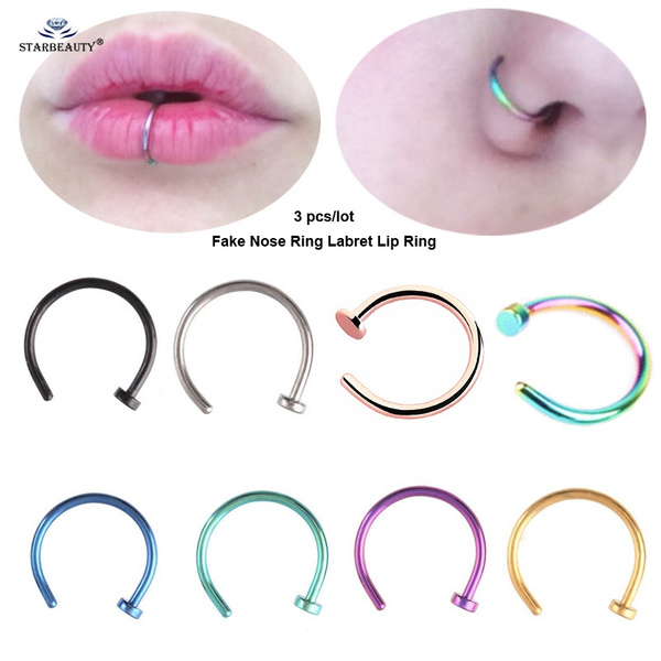 3pcs Nose Ring Open Hoop Lip Body Piercing Clip on Studs 6/8/10mm Steel Jewelry 