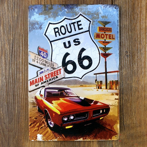 Metal painting Route 66 Car Metal Painting wall art Decor coffee bar ...