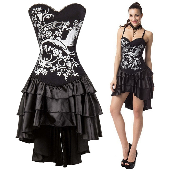 Sexy Gothic Corset Swallowtail Dress Steampunk Clothing Women Burlesque  Dresses