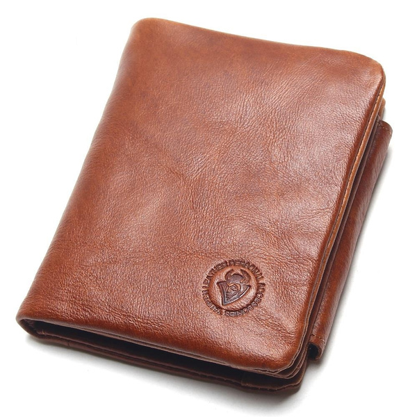 Leather Men Wallets Vintage Trifold Wallet Zip Coin Pocket Purse Cowhide Leather Wallet For Mens 