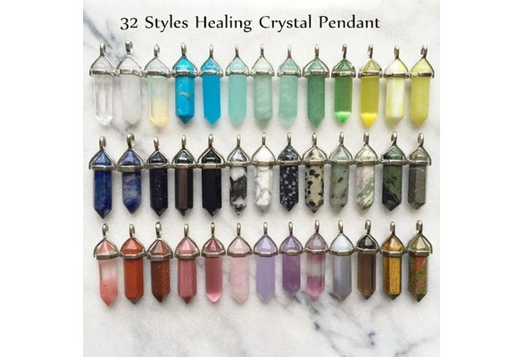 32 Colors Bohemian Healing Crystal Necklace Natural Crystal Bullet Necklace  Vintage Chakra Stones
