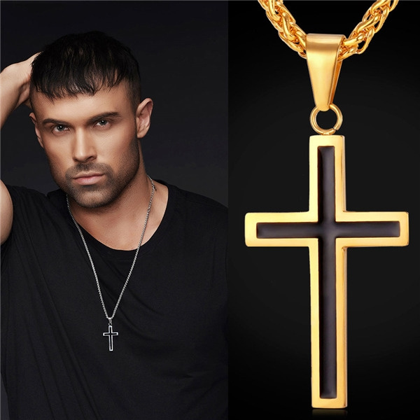 Men S Simple Cross Pendant Stainless Steel 18K Gold Plated Necklace   5875aca1105e244d4bc7b395 Large 