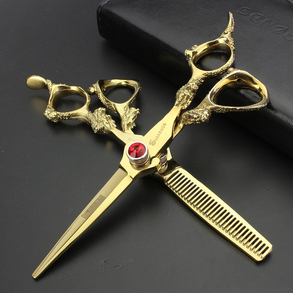 6" gold titanium hairdressing scissors golden hair scissors thinning
