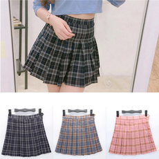 Girl's College Style Retro High Waist Short Skirt Plaid Pattern Tennis Skirt XS-XXL