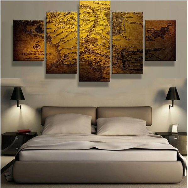 No Frame Map of Middle Earth Modern Canvas Print Painting 5 Panels Wall Art  Home Decor Picture