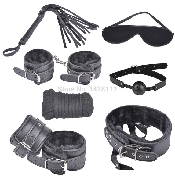 Adult Games Black Plush Faux Leather Bondage Kit Bed Restraints Torture