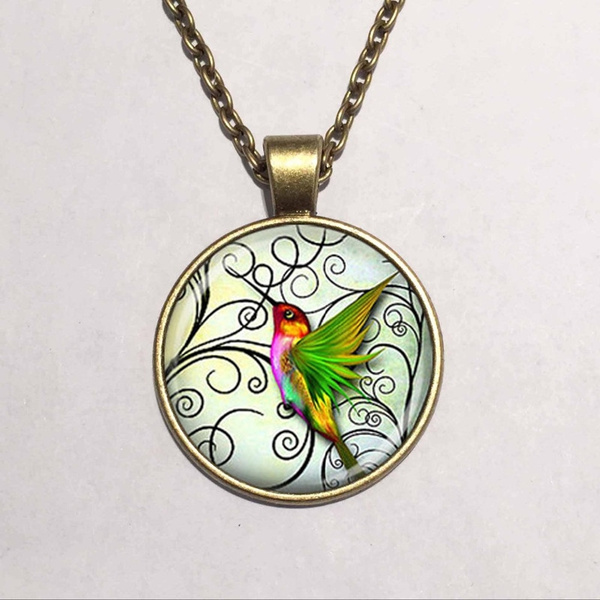 Hummingbird Jewelry Green Hummingbird Necklace Antique Bronze Jewelry and  Silver Colar Fashion Necklace for Women