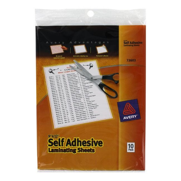 Avery AVE73603 Avery Clear Self-Adhesive Laminating Sheets 3 mil 9 x 12  10/Pack PK - AVE73603
