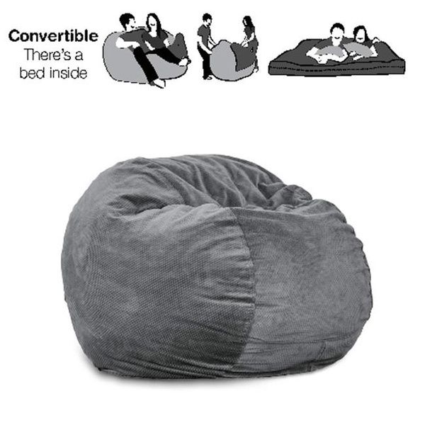 Cordaroy&s - Charcoal Chenille Convertible Bean Bag Chair - Full