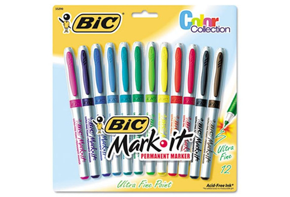 BIC GPMUP12ASST Marking Ultra-Fine Tip Permanent Marker, Assorted, Dozen -  GPMUP12-ASST