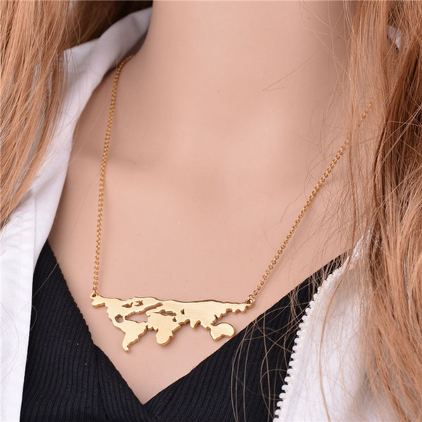 Statement Necklace Jewelry Global World Map Combination Pendant Necklace